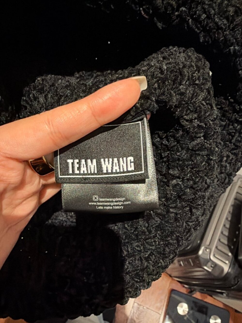TEAM WANG Black Knit Bucket Hat Metal Logo Plate